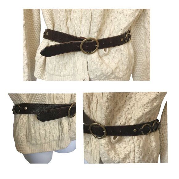 Kim White Brown Leather Belt  with Brass Rings,‎ Size 40 - Picture 3 of 16